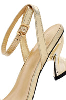 Women's Gold Ankle Buckle Chunky Heel Metallic Sandals | Derimod Women's Gold Ankle Buckle Chunky Heel Metallic Sandals | Derimod