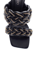 Women's Black Braided Heeled Slippers | Derimod Women's Black Braided Heeled Slippers | Derimod