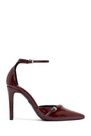 Women's Burgundy Ankle Buckle High Thin Heel Patent Leather Stiletto | Derimod Women's Burgundy Ankle Buckle High Thin Heel Patent Leather Stiletto | Derimod