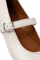Women's White Buckled Leather Ballerinas | Derimod Women's White Buckled Leather Ballerinas | Derimod