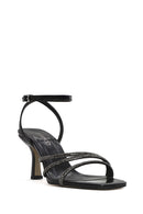 Women's Black Ankle Strap Stone Thin Heel Sandals | Derimod Women's Black Ankle Strap Stone Thin Heel Sandals | Derimod