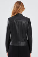Marlyn Women's Black Short Leather Jacket | Derimod Marlyn Women's Black Short Leather Jacket | Derimod