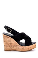 Women's Suede Leather Wedge Heeled Sandals | Derimod Women's Suede Leather Wedge Heeled Sandals | Derimod