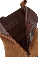 Woman Brown Zippered Chunky Heel Suede Leather Boat | Derimod Woman Brown Zippered Chunky Heel Suede Leather Boat | Derimod
