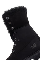 Caterpillar Women's Black Utah Fur Nubuck Leather Lace-up Boots | Derimod Caterpillar Women's Black Utah Fur Nubuck Leather Lace-up Boots | Derimod