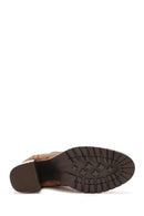 Women's Tan Thick Heeled Suede Leather Chelsea Boots | Derimod Women's Tan Thick Heeled Suede Leather Chelsea Boots | Derimod
