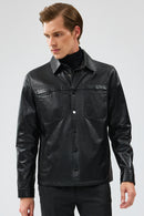 Enzo Men's Black Shirt Collar Leather Jacket | Derimod Enzo Men's Black Shirt Collar Leather Jacket | Derimod