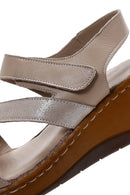 Women's Mink Leather Wedge Heel Comfort Sandals | Derimod Women's Mink Leather Wedge Heel Comfort Sandals | Derimod