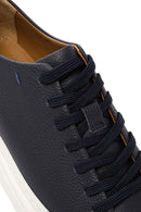 Men's Navy Blue Lace-up Thick-Sole Leather Sneaker | Derimod Men's Navy Blue Lace-up Thick-Sole Leather Sneaker | Derimod