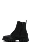 Women's Black Lace-Up Zipper Detailed Combat Boots | Derimod Women's Black Lace-Up Zipper Detailed Combat Boots | Derimod
