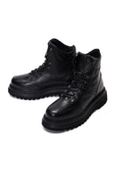 Women's Black Leather Flat Boots | Derimod Women's Black Leather Flat Boots | Derimod