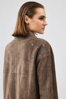 Jennifer Women's Mink Suede Leather Jacket | Derimod Jennifer Women's Mink Suede Leather Jacket | Derimod