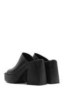 Women's Black Platform Thick High Heel Leather Slippers | Derimod Women's Black Platform Thick High Heel Leather Slippers | Derimod
