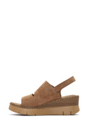 Women's Tan Suede Leather Wedge Heeled Ankle Buckle Comfort Sandals | Derimod Women's Tan Suede Leather Wedge Heeled Ankle Buckle Comfort Sandals | Derimod