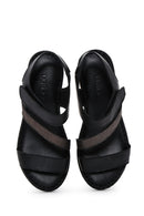 Women's Black Leather Wedge Heel Comfort Sandals | Derimod Women's Black Leather Wedge Heel Comfort Sandals | Derimod