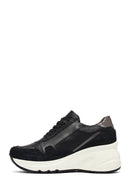 Woman Black Lace-Up Zipper Detailed Wedge Heels Leather Sneakers | Derimod Woman Black Lace-Up Zipper Detailed Wedge Heels Leather Sneakers | Derimod