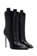 Women's Black Thin Heeled Leather Boots | Derimod Women's Black Thin Heeled Leather Boots | Derimod