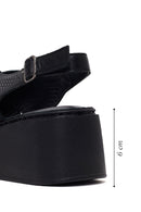 Woman Black Ankle-Buckle Wedge-Heel Leather Comfort Sandal | Derimod Woman Black Ankle-Buckle Wedge-Heel Leather Comfort Sandal | Derimod