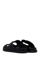 Male Black Double-Buckle Nubuck Leather Slipper | Derimod Male Black Double-Buckle Nubuck Leather Slipper | Derimod