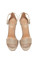 Women's Beige Leather Heeled Sandals | Derimod Women's Beige Leather Heeled Sandals | Derimod
