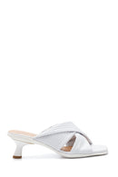 Women's White Leather Heeled Slippers | Derimod Women's White Leather Heeled Slippers | Derimod