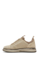 Men's Beige Lace-Up Suede Leather Sneaker | Derimod Men's Beige Lace-Up Suede Leather Sneaker | Derimod