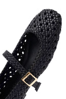 Women's Black Buckled Braided Ballerinas | Derimod Women's Black Buckled Braided Ballerinas | Derimod