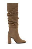 Women's Brown Zippered Thick Heel Suede Leather Boots | Derimod Women's Brown Zippered Thick Heel Suede Leather Boots | Derimod