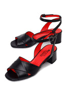 Derimod Gritti Woman Black Ankle-Buckle Short Chunky-Heel Leather Sandal | Derimod Derimod Gritti Woman Black Ankle-Buckle Short Chunky-Heel Leather Sandal | Derimod