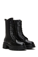 Women's Black Leather Thick Soled Boots Flat Boots | Derimod Women's Black Leather Thick Soled Boots Flat Boots | Derimod