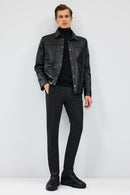 Enzo Men's Black Shirt Collar Leather Jacket | Derimod Enzo Men's Black Shirt Collar Leather Jacket | Derimod