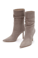 Women's Mink Thin Heeled Suede Leather Boots | Derimod Women's Mink Thin Heeled Suede Leather Boots | Derimod