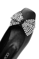 Women's Black Stone Leather Ballerinas | Derimod Women's Black Stone Leather Ballerinas | Derimod