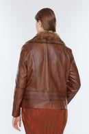 Belinda (Plus) Women's Cognac Leather Coat | Derimod Belinda (Plus) Women's Cognac Leather Coat | Derimod