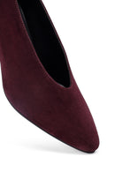 Women Burgundy Short Thin Heeled Suede Leather Stiletto | Derimod Women Burgundy Short Thin Heeled Suede Leather Stiletto | Derimod