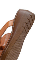 Women's Tan Leather Wedge Heel Comfort Slippers | Derimod Women's Tan Leather Wedge Heel Comfort Slippers | Derimod