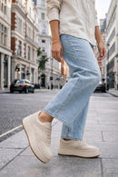 Women's Beige Lace-Up Thick-Sole Knitted Sneakers | Derimod Women's Beige Lace-Up Thick-Sole Knitted Sneakers | Derimod