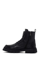 Men's Black Zippered Leather Combat Boots | Derimod Men's Black Zippered Leather Combat Boots | Derimod
