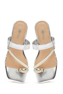 Woman Silver Stone Metallic Slippers | Derimod Woman Silver Stone Metallic Slippers | Derimod