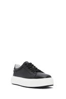 Erkek Siyah Bağcıklı Kalın Tabanlı Deri Sneaker | Derimod Erkek Siyah Bağcıklı Kalın Tabanlı Deri Sneaker | Derimod