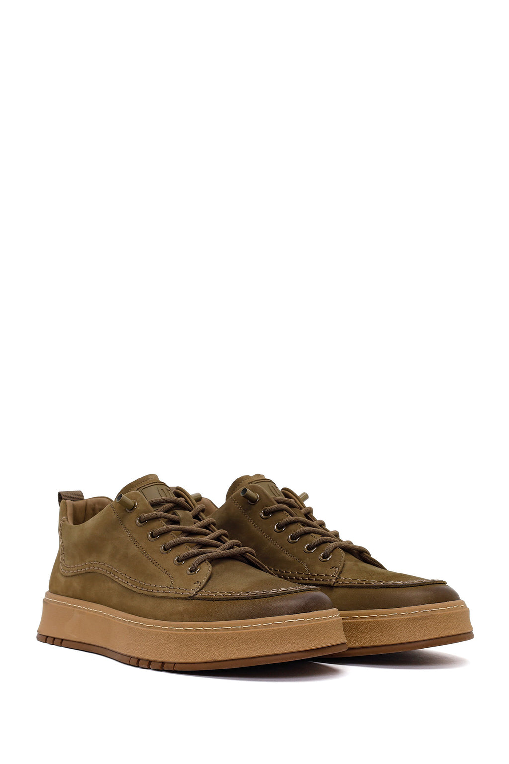 Erkek Haki Bağcıklı Kalın Tabanlı Nubuk Deri Sneaker