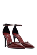 Women's Burgundy Ankle Buckle High Thin Heel Patent Leather Stiletto | Derimod Women's Burgundy Ankle Buckle High Thin Heel Patent Leather Stiletto | Derimod