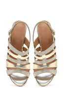 Women's Gold Ankle Buckle Chunky Heel Metallic Sandals | Derimod Women's Gold Ankle Buckle Chunky Heel Metallic Sandals | Derimod
