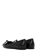 Women's Black Stone Leather Ballerinas | Derimod Women's Black Stone Leather Ballerinas | Derimod