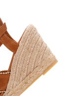 Women's Tan Ankle Strap Wedge Heel Suede Leather Espadrille Sandals | Derimod Women's Tan Ankle Strap Wedge Heel Suede Leather Espadrille Sandals | Derimod