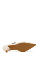 Woman Cream Backless Heeled Leather Shoes | Derimod Woman Cream Backless Heeled Leather Shoes | Derimod