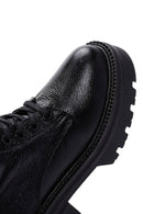 Women's Black Zipper Metallic Leather Combat Boots | Derimod Women's Black Zipper Metallic Leather Combat Boots | Derimod