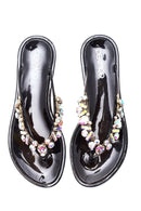 Women's Black Transparent Stone Flip Flops | Derimod Women's Black Transparent Stone Flip Flops | Derimod