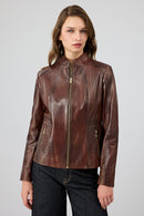 Lydia Women's Brown Short Leather Jacket | Derimod Lydia Women's Brown Short Leather Jacket | Derimod