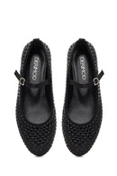 Women's Black Stone Leather Ballet Flats | Derimod Women's Black Stone Leather Ballet Flats | Derimod